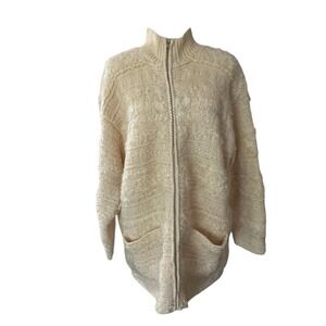 VTG Jones NY Sport Sz M Hand Knit Ivory Wool Mohair Heavyweight Jacket Full Zip